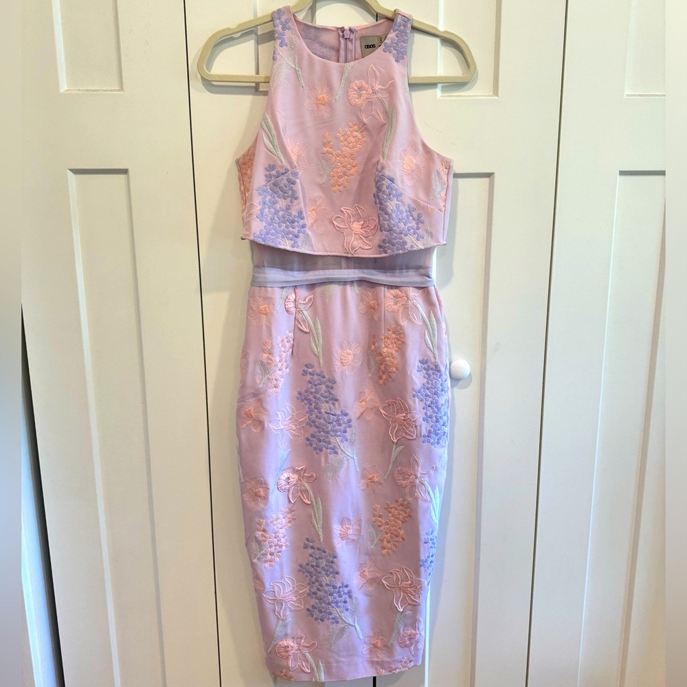 Lilac Embroidered Appliqué full crop top pencil dress